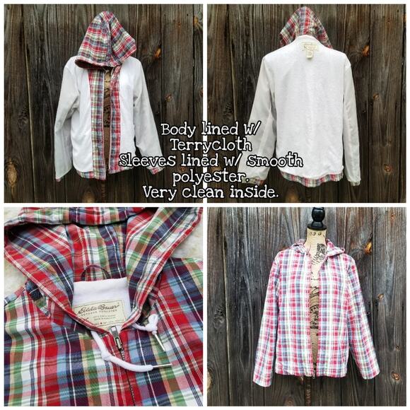 VTG Y2K Red Plaid Jacket Eddie Bauer Size M Hooded Zip Front Vintage 90s Med - Picture 5 of 10